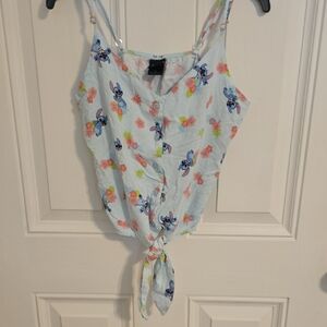 Disney Lilo And Stitch Light Blue Camisole Tie Front Sleeveless Top New